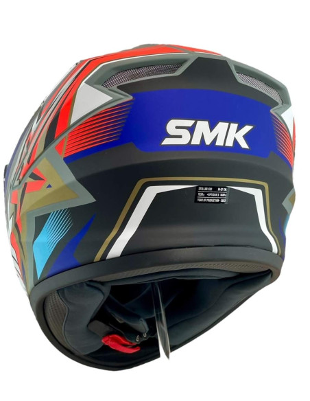 Casco Integral Marca SMK Modelo Stellar UNO Color Rojo Mate y Azul 22.06