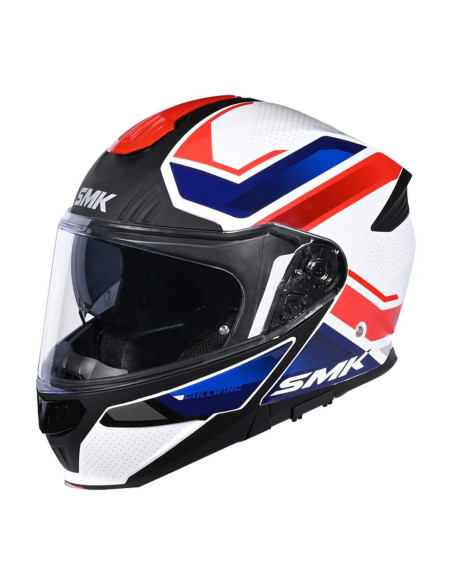 SMK Helmets Casco Modular GULLWING SUPERTOUR Blanco Azul y Rojo Homologación 22.06 con Doble Visor P/J