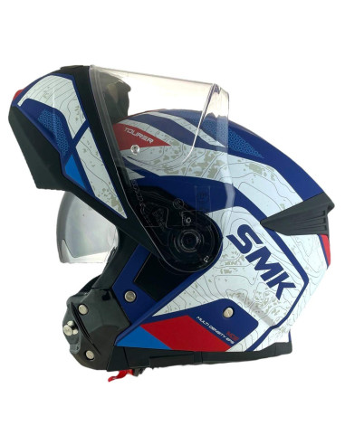 CASCO MODULAR SMK MODELO GULLWING NAVIGATOR AZUL Y ROJO DECORADO MATE (MA513)