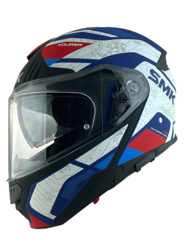 CASCO MODULAR SMK MODELO GULLWING NAVIGATOR AZUL Y ROJO DECORADO MATE (MA513)