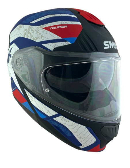 CASCO MODULAR SMK MODELO GULLWING NAVIGATOR AZUL Y ROJO DECORADO MATE (MA513)