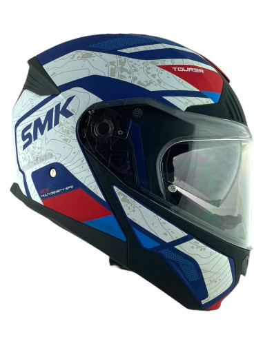 CASCO MODULAR SMK MODELO GULLWING NAVIGATOR AZUL Y ROJO DECORADO MATE (MA513)