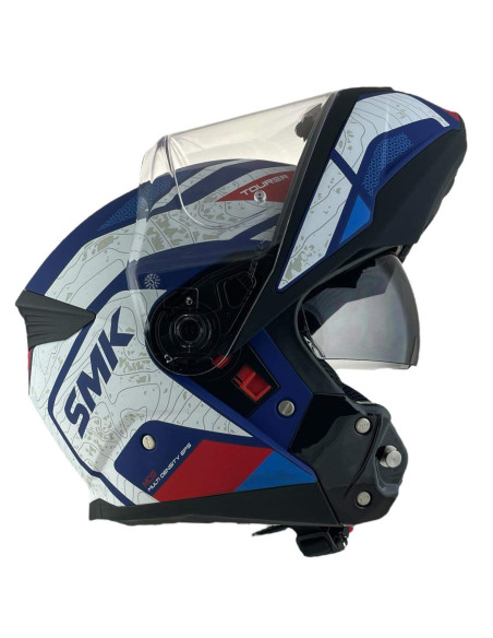 CASCO MODULAR SMK MODELO GULLWING NAVIGATOR AZUL Y ROJO DECORADO MATE (MA513)