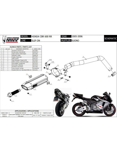 Escape Marca Mivv suono para Honda cbr600rr 05-06