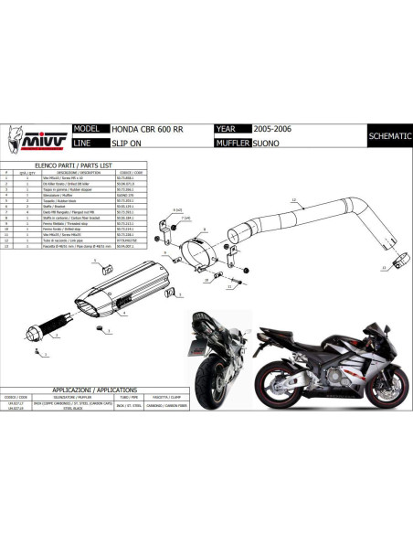 Escape Marca Mivv suono para Honda cbr600rr 05-06