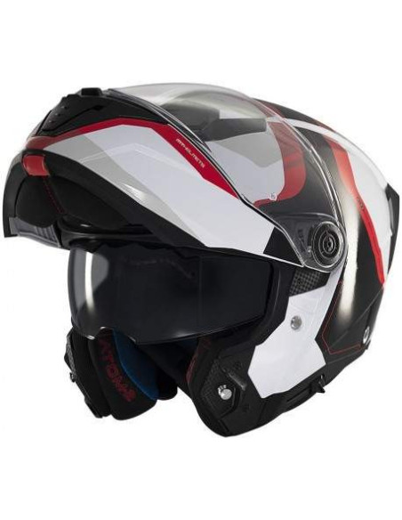 MT HELMETS Casco Modular Atom 2 SV EMALLA B0 Mate Blanco y Rojo Totalmente Homologado