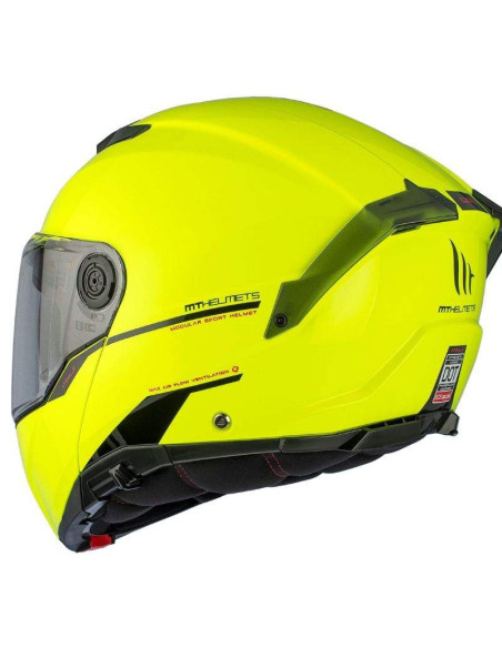MT HELMETS Casco Modular Atom 2 SV SOLID A3 Amarillo Fluor Brillo Totalmente Homologado