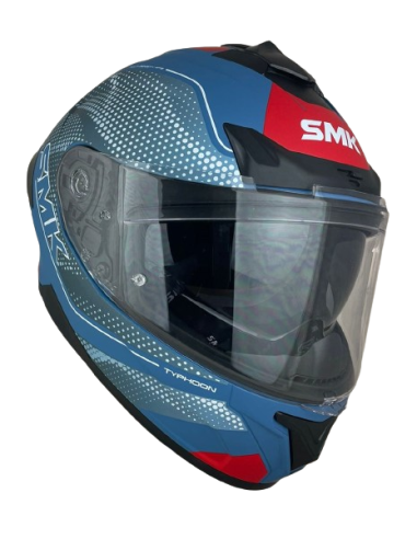 SMK HELMETS Casco Integral Modelo Typhoon Mystic Decorado Mate Azul y Gris Totalmente Homologado