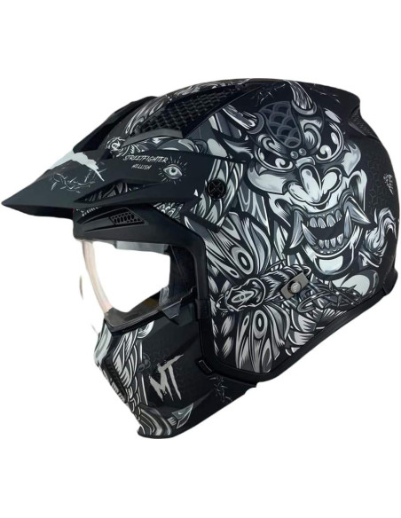 MT Helmets Casco Trial HELLISH B2 Mate Modelo STREETFIGHTER SV S Color Negro y Blanco Mate 22.06