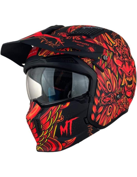MT Helmets Casco Trial HELLISH Modelo STREETFIGHTER SV B5 Color Rojo y Negro Mate 22.06