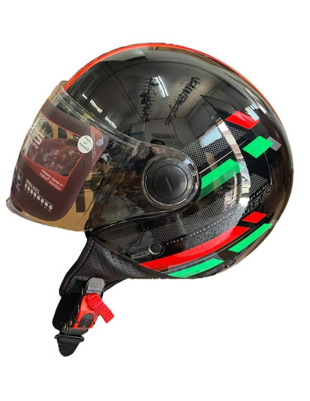 MT HELMETS Casco Exposición OUTLET STREET ITALIAN Negro Verde y Rojo Talla L