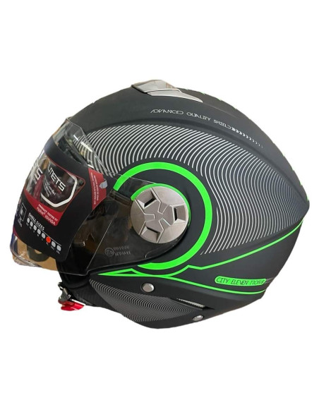 MT HELMETS Casco Exposición OUTLET CITY ELEVEN Negro Mate y Verde Fluor Talla XL