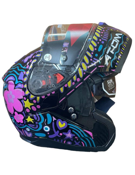 MT HELMETS Casco Exposición OUTLET ATOM Negro Rosa y Lila Talla XXL
