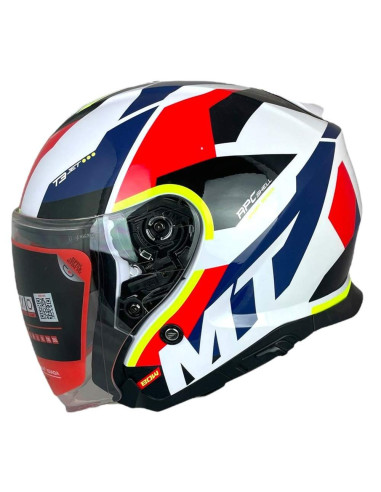 MT HELMETS Casco OUTLET Exposición THUNDER 3 Blanco Rojo Azul y Amarillo Talla S