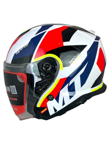 MT HELMETS Casco OUTLET Exposición THUNDER 3 Blanco Rojo Azul y Amarillo Talla S