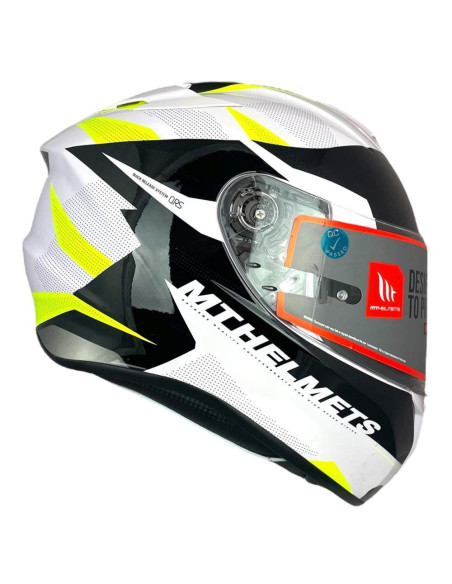 MT HELMETS Casco OUTLET Exposición TARGO Blanco Negro y Amarillo Talla L