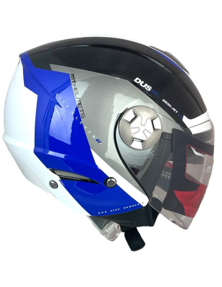 MT HELMETS Casco OUTLET Exposición CITY ELEVEN Blanco y Azul Talla L