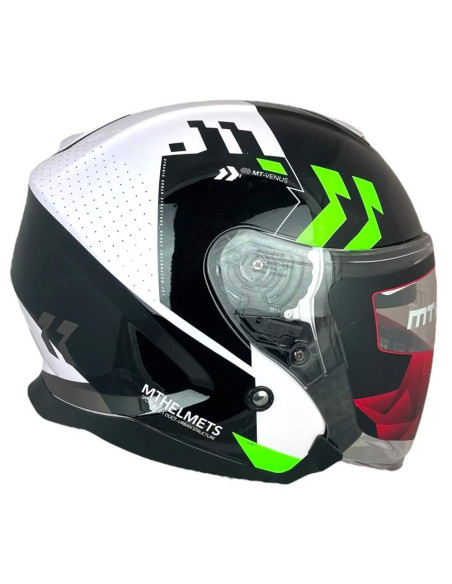 MT HELMETS Casco OUTLET Exposición THUNDER 3 JET VENUS Blanco Negro y Verde Talla XL