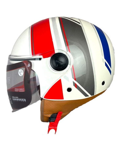 MT HELMETS Casco OUTLET Exposición STREET Blanco Rojo y Azul Talla L