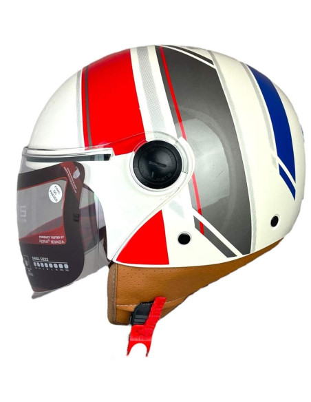 MT HELMETS Casco OUTLET Exposición STREET Blanco Rojo y Azul Talla L