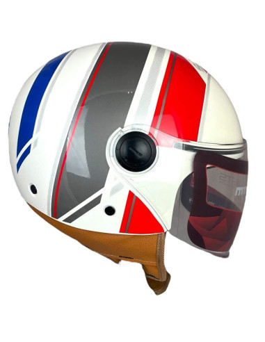 MT HELMETS Casco OUTLET Exposición STREET Blanco Rojo y Azul Talla L
