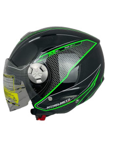 MT HELMETS Casco OUTLET Exposición CITY ELEVEN Negro Brillo Y Verde Talla S
