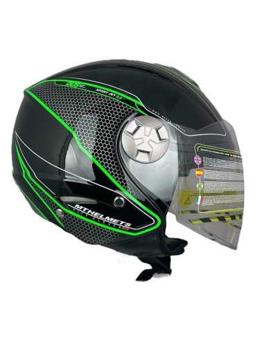 MT HELMETS Casco OUTLET Exposición CITY ELEVEN Negro Brillo Y Verde Talla S
