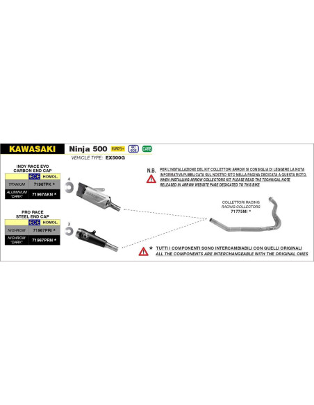 Escape ARROW PRO-Race homologado en nicromo negro para KAWASAKI Z 500 2024 | NINJA 500 2024
