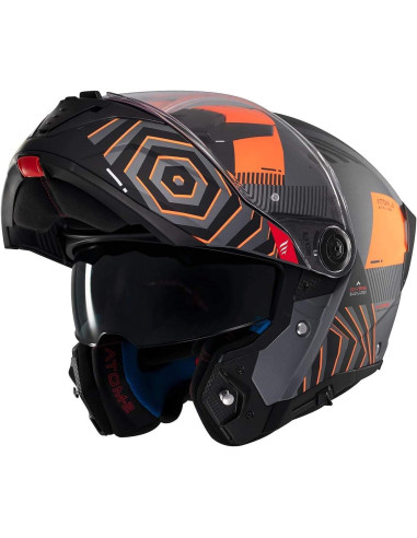Casco MT Helmet Modular Modelo Atom 2 Destiny Color Naranja y Negro Mate
