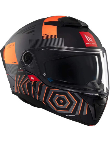 Casco MT Helmet Modular Modelo Atom 2 Destiny Color Naranja y Negro Mate