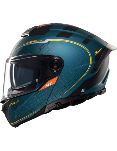 Casco MT Helmet Modular Modelo Atom 2 Destiny color Negro y Naranja Mate