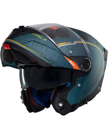 Casco MT Helmet Modular Modelo Atom 2 Destiny color Negro y Naranja Mate