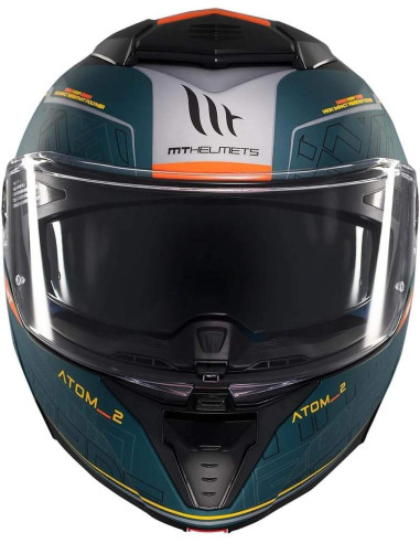Casco MT Helmet Modular Modelo Atom 2 Destiny color Negro y Naranja Mate