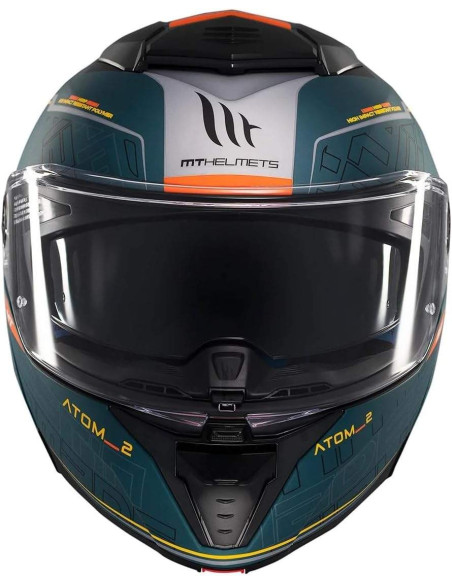 Casco MT Helmet Modular Modelo Atom 2 Destiny color Negro y Naranja Mate
