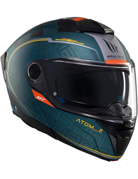 Casco MT Helmet Modular Modelo Atom 2 Destiny color Negro y Naranja Mate