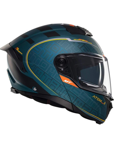 Casco MT Helmet Modular Modelo Atom 2 Destiny color Negro y Naranja Mate