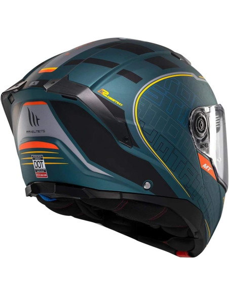 Casco MT Helmet Modular Modelo Atom 2 Destiny color Negro y Naranja Mate