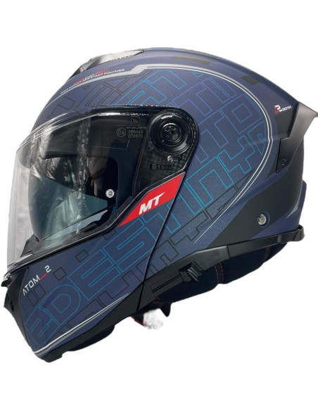 Casco MT Helmet Modular Modelo Atom 2 Destiny Color Azul Mate