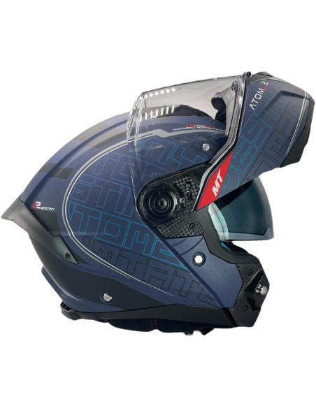 Casco MT Helmet Modular Modelo Atom 2 Destiny Color Azul Mate