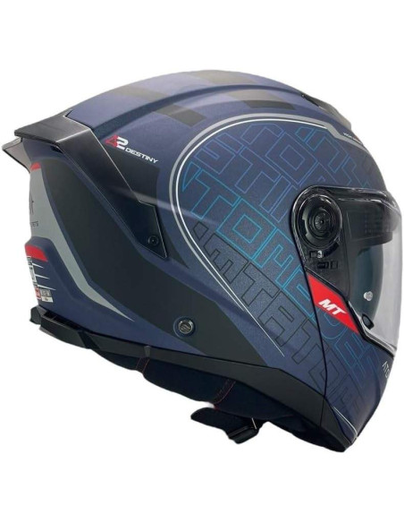 Casco MT Helmet Modular Modelo Atom 2 Destiny Color Azul Mate