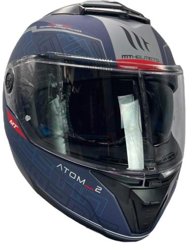 Casco MT Helmet Modular Modelo Atom 2 Destiny Color Azul Mate