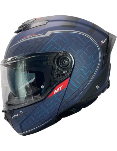 Casco MT Helmet Modular Modelo Atom 2 Destiny Color Azul Mate