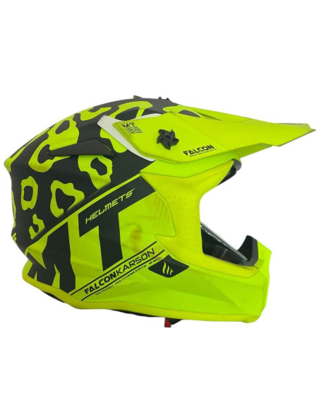 MT HELMETS Casco OUTLET de Exposición FALCON MOTOCROSS Verde Flúor con Defectos en Pintura