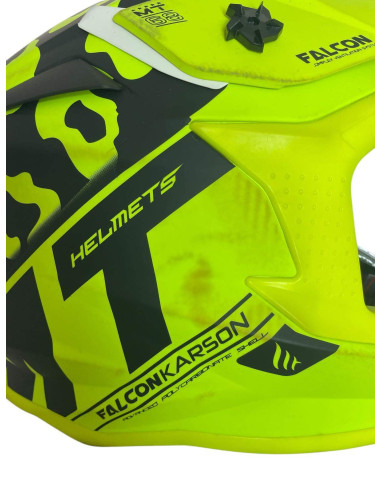 MT HELMETS Casco OUTLET de Exposición FALCON MOTOCROSS Verde Flúor con Defectos en Pintura