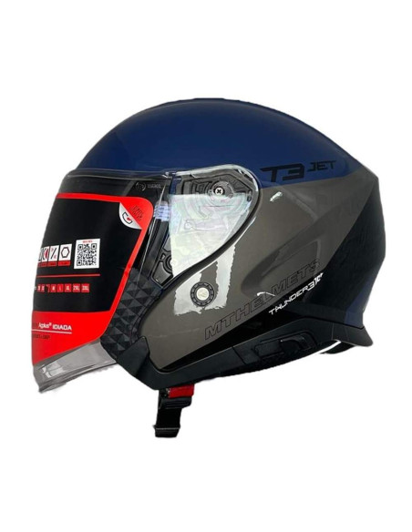 MT HELMETS Casco JET Exposición OUTLET THUNDER 3 Azul y Gris Talla S