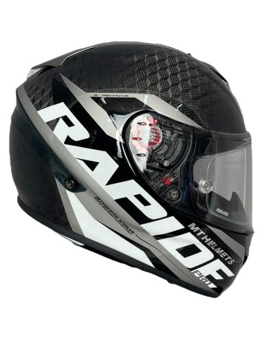 MT HELMETS Casco Integral Exposición OUTLET Rapide Carbono Negro y Blanco Talla XS/M