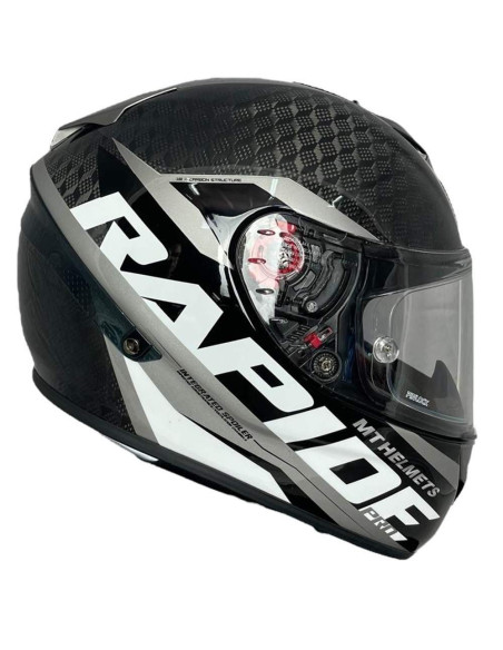 MT HELMETS Casco Integral Exposición OUTLET Rapide Carbono Negro y Blanco Talla XS/M