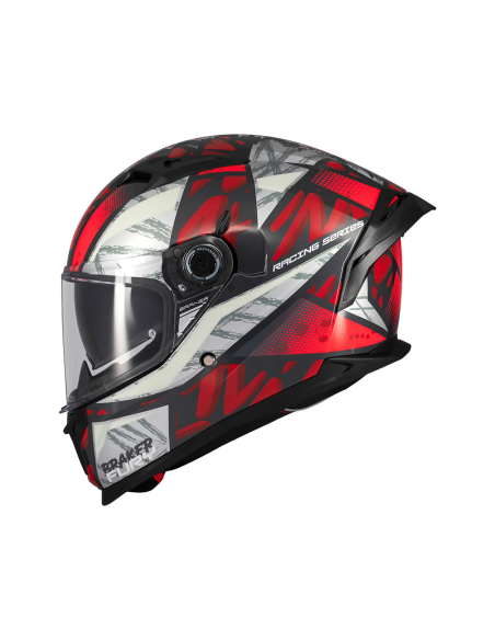 MT HELMETS Casco Integral BRAKER SV FURY C5 Negro Rojo y Blanco Brillo