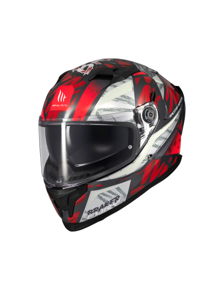 MT HELMETS Casco Integral BRAKER SV FURY C5 Negro Rojo y Blanco Brillo