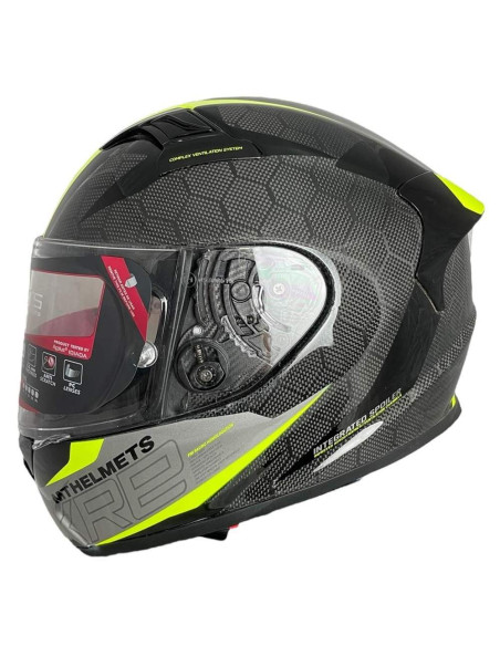 MT HELMETS Casco Integral KRE+ Negro y Amarillo Flúor Talla S